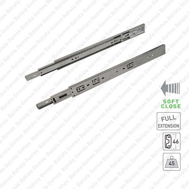 Corredi�as com esferas A46 com Soft-Close para gavetas / Progressiva - 2 Lan�os / Extra��o total / 45Kg (par)